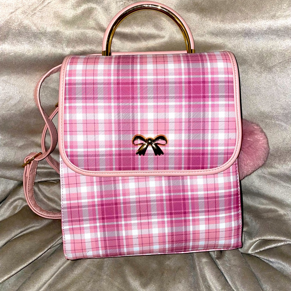 Pink plaid mini backpack - Picture 4 of 4